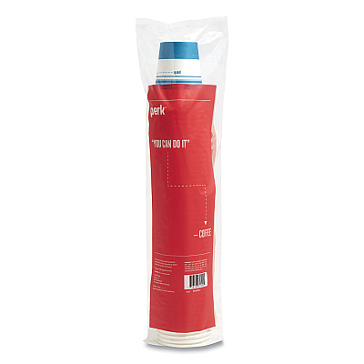 Perk Paper Hot Cups, 12 oz, White/Blue, 50/Pack (PRK24375253)