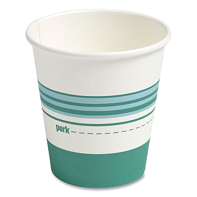 Perk Paper Hot Cups, 10 oz, White/Teal, 50/Pack (PRK24375259)