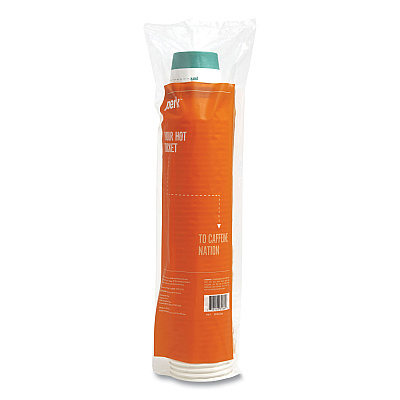 Perk Paper Hot Cups, 10 oz, White/Teal, 50/Pack (PRK24375259)