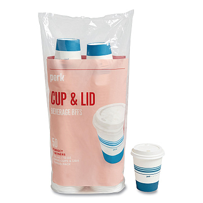 Perk Plastic Cold Cups, 16 oz, Blue, 50/Pack (PRK24353995)