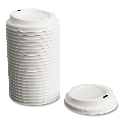 Perk Plastic Hot Cup Lids, Fits 8 oz Cups, White, 50/Pack (PRK24375268)