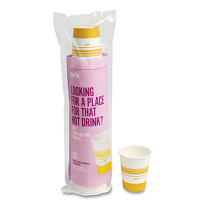 Perk Paper Hot Cups, 16 oz, White/Orange, 50/Pack (PRK24375266)