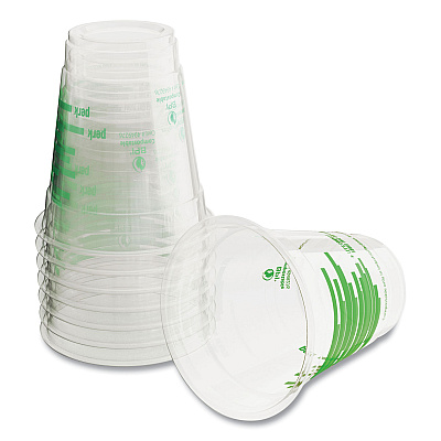 Perk Eco-ID Compostable PLA Corn Plastic Cold Cups, 12 oz, Clear/Green, 50/Pack, 6 Packs/Carton (PRK24394121)