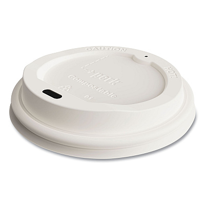 Perk Compostable Plastic Hot Cup Lids, Fits 10 oz , 12 oz, 16 oz Cups, White, 50/Pack (PRK24394129)