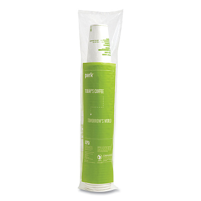 Perk Eco-ID Compostable Paper Hot Cups, 12 oz,  White/Green, 50/Pack (PRK24394127)