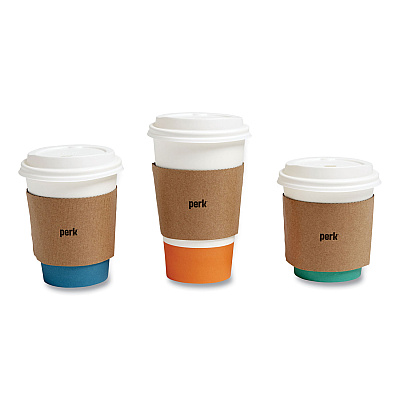 Perk Paper Hot Cup Sleeves, Fits 10, 12, 16 oz Cups, Brown, 500/Pack (PRK24394122)