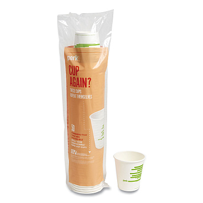 Perk Eco-ID Compostable Paper Hot Cups, 10 oz, White/Green, 50/Pack (PRK24394117)