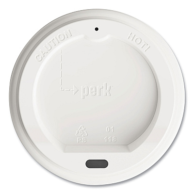 Perk Plastic Hot Cup Lids, Fits 10 oz, 12 oz, 16 oz Cups, White, 50/Pack (PRK24404337)