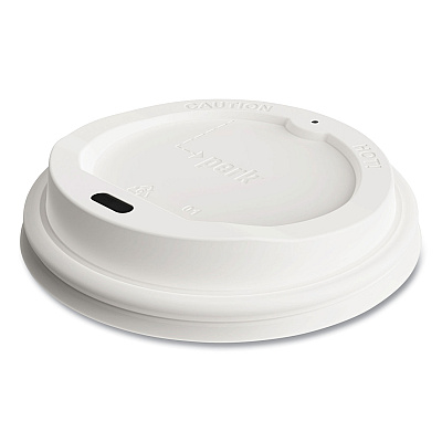Perk Plastic Hot Cup Lids, Fits 10 oz, 12 oz, 16 oz Cups, White, 50/Pack (PRK24404337)