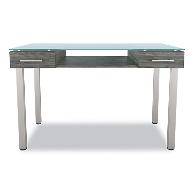 Union & Scale Prestige Glass Writing Desk, 47.1" x 23.5" x 29.5", Gray (UOS24398955)