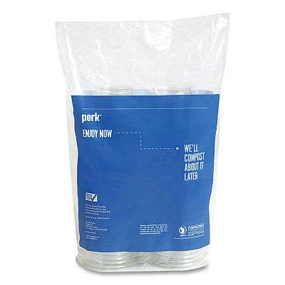 Perk Eco-ID Compostable PLA Corn Plastic Cold Cups, 16 oz, Clear/Green, 50/Pack, 6 Packs/Carton (PRK24394128)