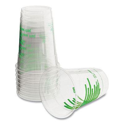 Perk Eco-ID Compostable PLA Corn Plastic Cold Cups, 16 oz, Clear/Green, 50/Pack, 6 Packs/Carton (PRK24394128)
