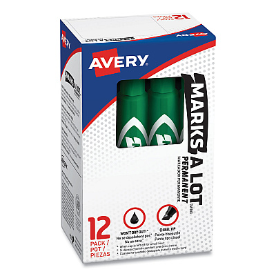 Avery MARKS A LOT Regular Desk-Style Permanent Marker, Broad Chisel Tip, Green, Dozen (7885) (AVE07885)