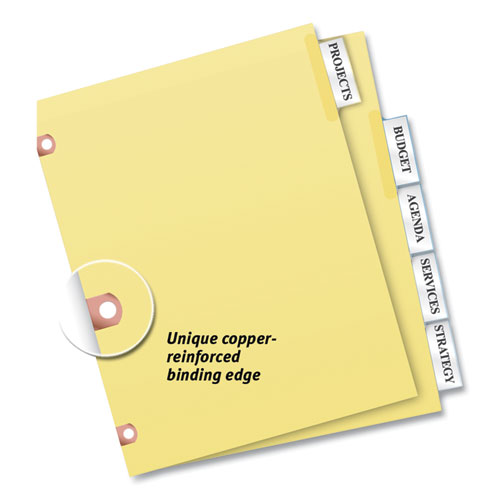 Avery Insertable Big Tab Dividers, 5-Tab, Single-Sided Copper Edge Reinforcing, 11 x 8.5, Buff, Clear Tabs, 1 Set (23281)