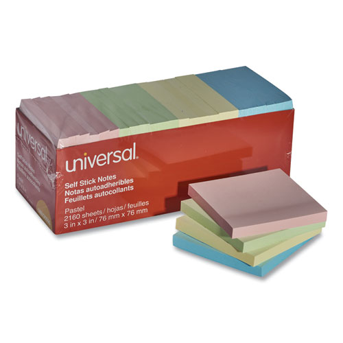 Universal Self-Stick Note Pad Cabinet Pack, 3" x 3", Assorted Pastel Colors, 90 Sheets/Pad, 24 Pads/Pack (35695)