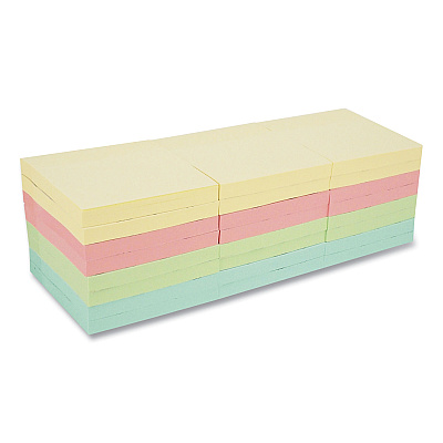 Universal Self-Stick Note Pad Cabinet Pack, 3" x 3", Assorted Pastel Colors, 90 Sheets/Pad, 24 Pads/Pack (UNV35695)