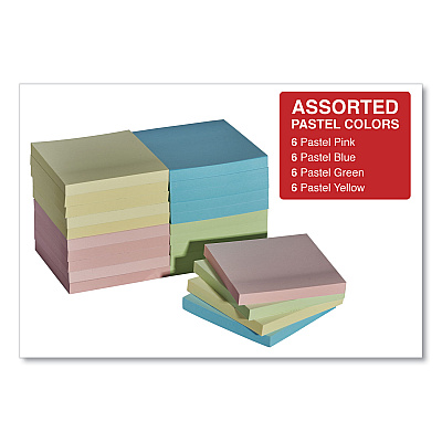 Universal Self-Stick Note Pad Cabinet Pack, 3" x 3", Assorted Pastel Colors, 90 Sheets/Pad, 24 Pads/Pack (UNV35695)