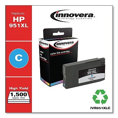 Innovera Remanufactured Cyan High-Yield Ink, Replacement for 951XL (CN046AN), 1,500 Page-Yield (IVR951XLC)