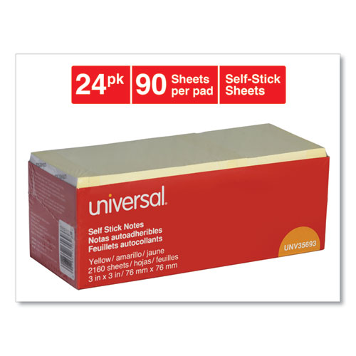 Universal Self-Stick Note Pad Cabinet Pack, 3" x 3", Yellow, 90 Sheets/Pad, 24 Pads/Pack (35693)