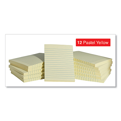 Universal Self-Stick Note Pads, Note Ruled, 4" x 6", Yellow, 100 Sheets/Pad, 12 Pads/Pack (UNV35673)