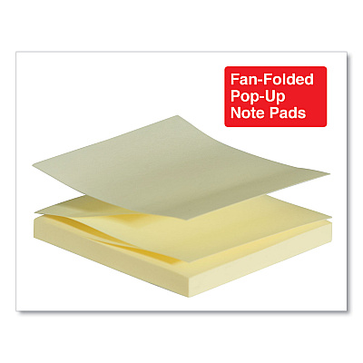 Universal Fan-Folded Self-Stick Pop-Up Note Pads, 3" x 3", Yellow, 100 Sheets/Pad, 12 Pads/Pack (UNV35664)