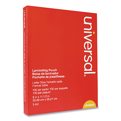 Universal Laminating Pouches, 5 mil, 9" x 11.5", Gloss Clear, 100/Pack (UNV84624)