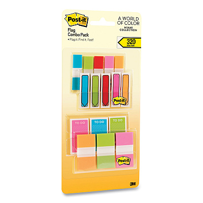 Post-it Standard and Arrow Flag Combo Pack, 0.47" and 0.94", Assorted Colors, 320/Pack (MMM683XLM)