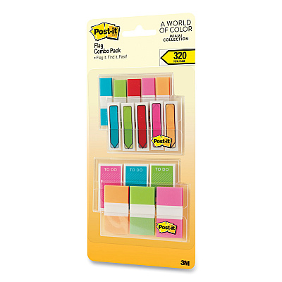Post-it Standard and Arrow Flag Combo Pack, 0.47" and 0.94", Assorted Colors, 320/Pack (MMM683XLM)