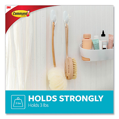 Command Medium Bath Hooks Value Pack, Plastic, White, 3 lb Capacity, 6 Hooks and 6 Strips (MMMBATH186ES)