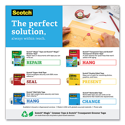 Scotch Gift Wrap Tape with Dispenser, 1" Core, 0.75" x 23.61 yds, Transparent, 4/Pack (MMM415)