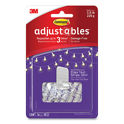 Command Adjustables Repositionable Mini Clips, Plastic, White, 0.5 lb Capacity, 14 Clips and 30 Strips (MMM17840CLR14ES)