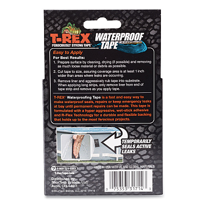 T-REX Waterproof Tape, 3" Core, 2" x 5 ft, Black (DUC285988)
