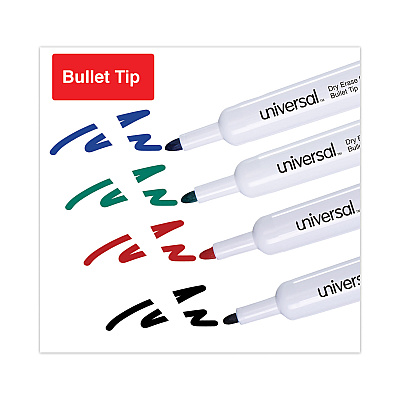 Universal Dry Erase Marker, Medium Bullet Tip, Assorted Colors, 4/Set (UNV43680)