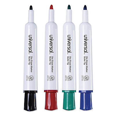 Universal Dry Erase Marker, Medium Bullet Tip, Assorted Colors, 4/Set (UNV43680)