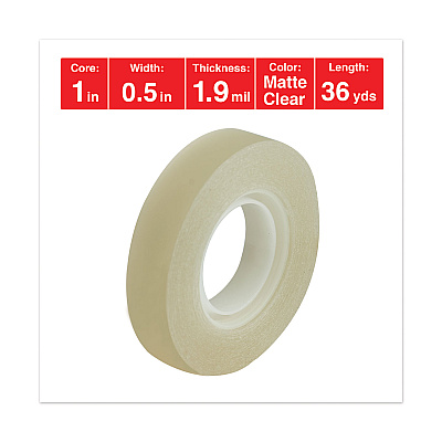 Universal Invisible Tape, 1" Core, 0.5" x 36 yds, Clear, 12/Pack (UNV81236VP)