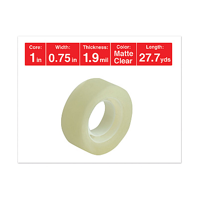 Universal Invisible Tape, 1" Core, 0.75" x 83.33 ft, Clear, 12/Pack (UNV83412)