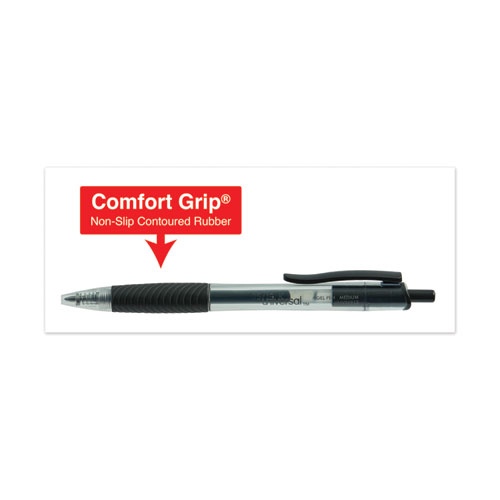 Universal Comfort Grip Gel Pen, Retractable, Medium 0.7 mm, Black Ink, Smoke Barrel, Dozen (39912)