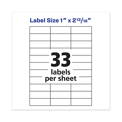 Avery Copier Mailing Labels, Copiers, 1 x 2.81, White, 33/Sheet, 500 Sheets/Box (AVE5334)