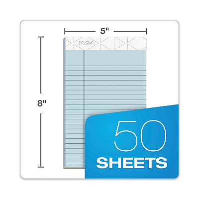 TOPS Prism + Colored Writing Pads, Narrow Rule, 50 Pastel Blue 5 x 8 Sheets, 12/Pack (TOP63020)