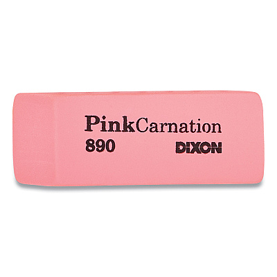 Dixon Pink Carnation Erasers, For Pencil Marks, Rectangular Block, Medium, Pink, Dozen (DIX38900)