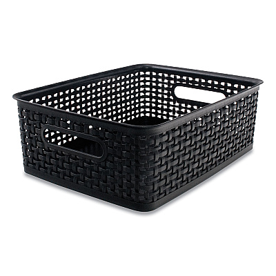 Advantus Plastic Weave Bin, Medium, 14" x 10.5" x 4.63", Black (AVT36003)