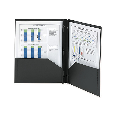 Smead Poly Two-Pocket Folder with Fasteners, 180-Sheet Capacity, 11 x 8.5, Black, 25/Box (SMD87725)