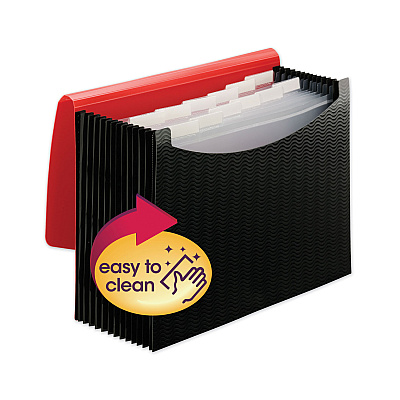 Smead 12-Pocket Poly Expanding File, 0.88" Expansion, 12 Sections, Cord/Hook Closure, 1/6-Cut Tabs, Letter Size, Black/Red (SMD70866)