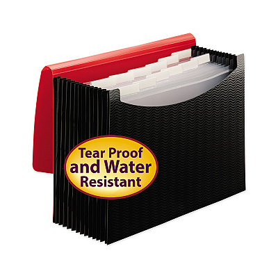 Smead 12-Pocket Poly Expanding File, 0.88" Expansion, 12 Sections, Cord/Hook Closure, 1/6-Cut Tabs, Letter Size, Black/Red (SMD70866)
