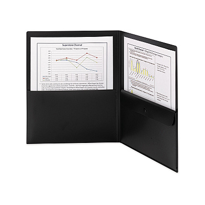 Smead Poly Two-Pocket Folder with Snap Closure Security Pocket, 100-Sheet Capacity, 11 x 8.5, Black, 5/Pack (SMD87700)