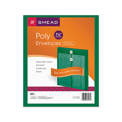 Smead Poly String and Button Interoffice Envelopes, Open-End (Vertical), 9.75 x 11.63, Transparent Green, 5/Pack (SMD89543)