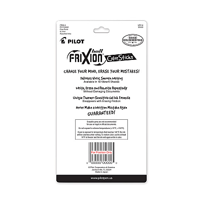 Pilot FriXion ColorSticks Erasable Gel Pen, Stick, Fine 0.7 mm, Assorted Ink and Barrel Colors, 5/Pack (PIL32443)