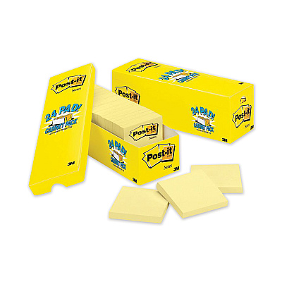 Post-it Notes Original Pads in Canary Yellow, Cabinet Pack, 3" x 3", 90 Sheets/Pad, 24 Pads/Pack (MMM70005141687)