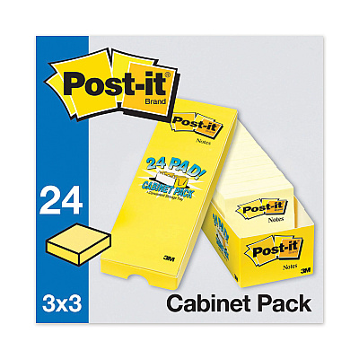 Post-it Notes Original Pads in Canary Yellow, Cabinet Pack, 3" x 3", 90 Sheets/Pad, 24 Pads/Pack (MMM70005141687)