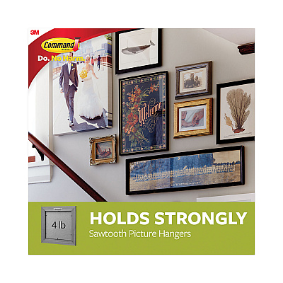 Command Sawtooth Picture Hanger Value Pack, Large, Plastic, White, 5 lb Capacity, 3 Hooks and 6 Strips/Pack (MMM70005152858)